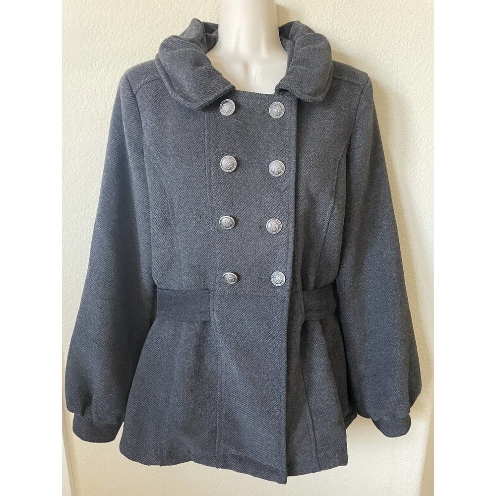 Forever 21 Gray Double Breasted Silver Button Up Women’s Coat Jacket Size M